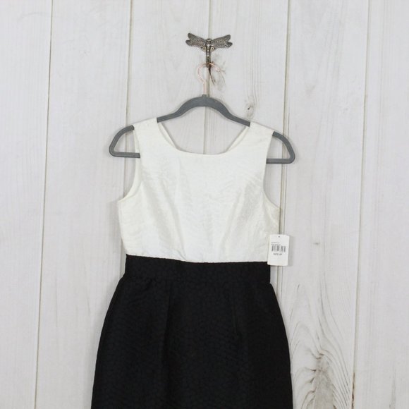 NWT! Ivy + Blue Maggy Boutique Black White Back Zip Textured Combo Dress Size 4P - Picture 2 of 12